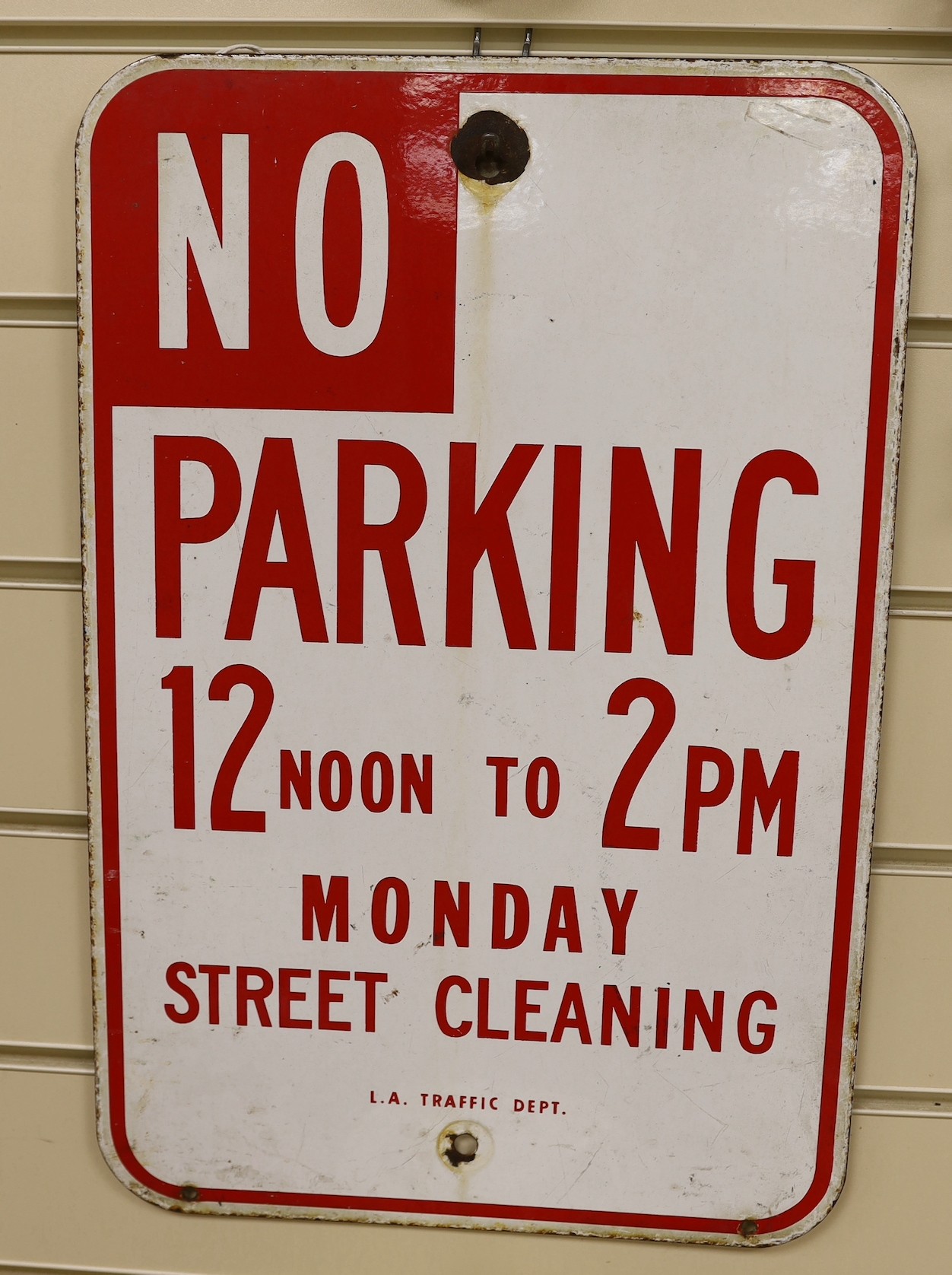 A U.S.A. enamel sign, No Parking, LA Traffic Dept.